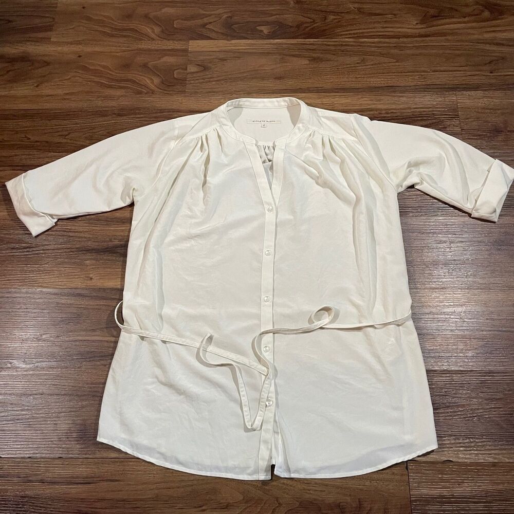 Black by Moussy Loose Fit Peasant Blouse White Button Front Womens Sz F One Size